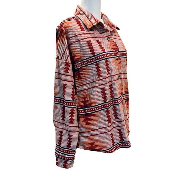 Savanna Jane Aztec Print Corduroy Shacket Size Small Pockets Orange Red Blue - Picture 5 of 11